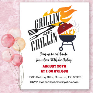 Invitation Grillin N Chillin Barbecue Anniversaire au jardin