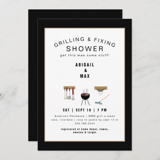 Invitation Grilling & Fixation Couples Black Shower Invitatio (Devant / Derrière)