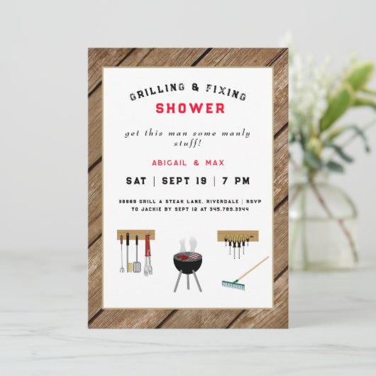 Invitation Grilling & Fixation Couples Wedding shower Rustiqu (Debout devant)
