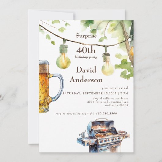 Invitation Grilling Surprise 40th Birthday Party (Devant)