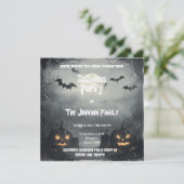 Invitation Grim fête d'Halloween avec Jack-o-Lanterns & Bats (Debout devant)
