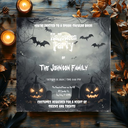 Invitation Grim fête d'Halloween avec Jack-o-Lanterns & Bats