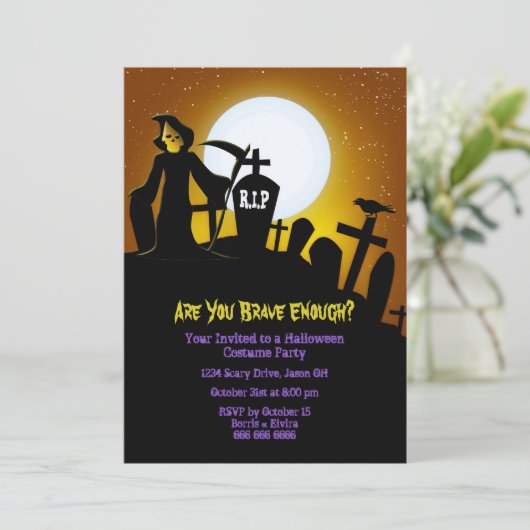 Invitation Grim Reaper Effrayant Halloween Party (Debout devant)