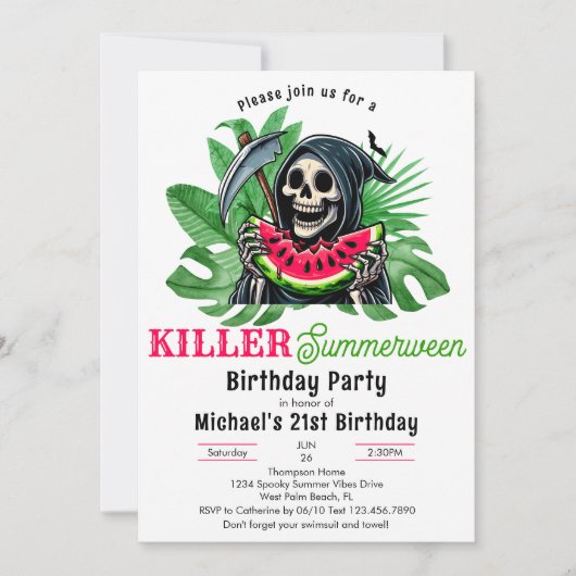 Invitation Grim Reaper Watermelon Summerween fête d'anniversa (Devant)