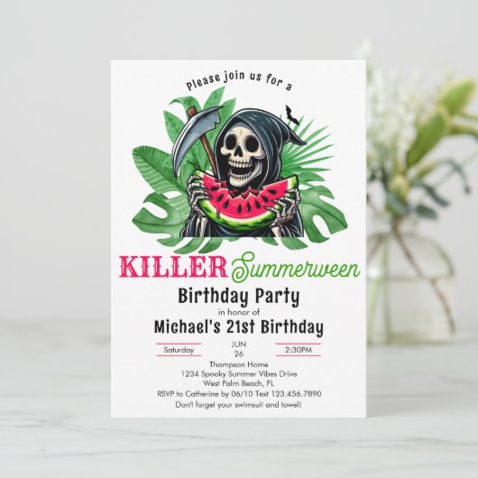 Invitation Grim Reaper Watermelon Summerween fête d'anniversa (Debout devant)