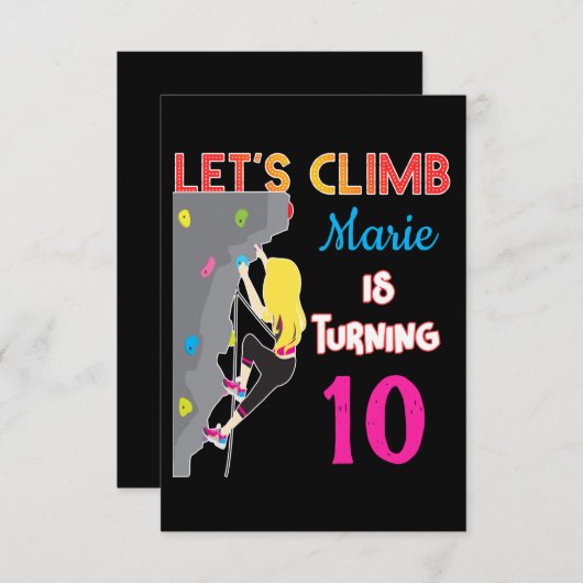 Invitation Grimpons Fille Escalade Fête d'Anniversaire coloré (Devant / Derrière)