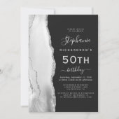 Invitation Gris Agate Argenté Foncé 50e Anniversaire (Devant)