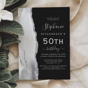Invitation Gris Agate Argenté Foncé 50e Anniversaire