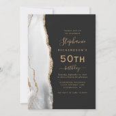 Invitation Gris Agate QR Code 50e Anniversaire (Devant)