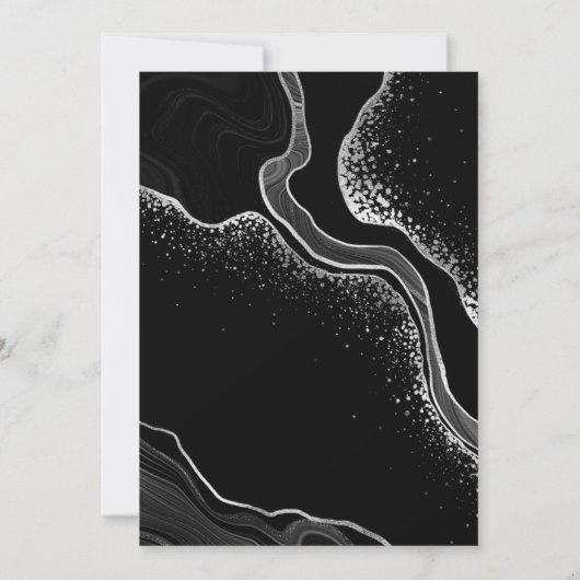 Invitation gris argent et fleurs noires anniversaire (Dos)