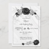 Invitation gris argent et fleurs noires anniversaire (Devant)