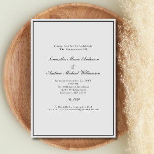 Invitation Gris Argent Noir Élégant Fiançailles de mariage