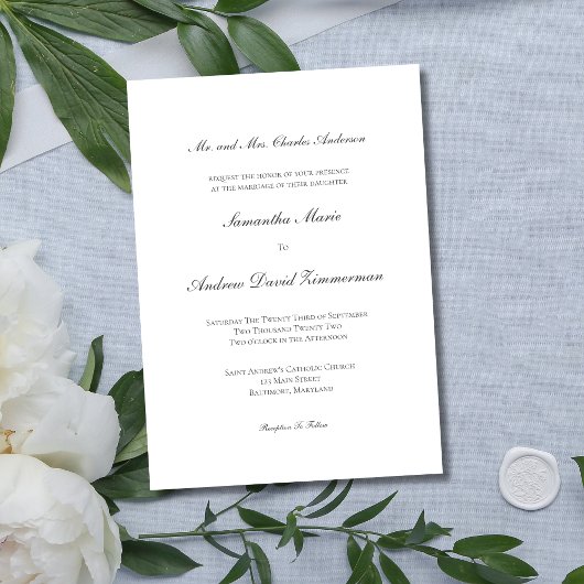 Invitation Gris Argent Traditionnel Formel Mariage Élégant