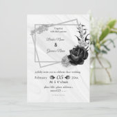 Invitation gris argenté et noir mariage géométrique botanique (Debout devant)