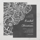 Invitation Gris au charbon de bois avec fleurs de pavot à lin (Devant / Derrière)