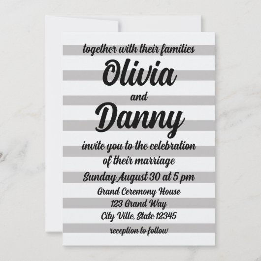 Invitation Gris Blanc Bonbons Stripes Plage Cute Mariage (Devant)