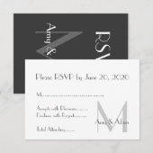 Invitation Gris Blanc Mariage Moderne Monogramme RSVP (Devant / Derrière)