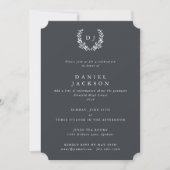 Invitation Gris + Blanc Monogramme Laurel Wreath Graduation (Devant)