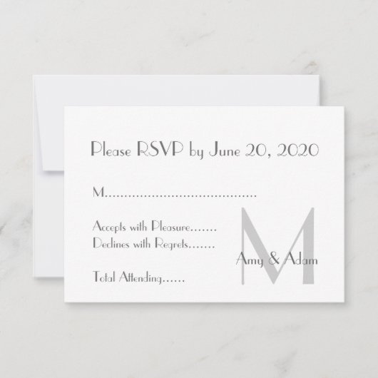 Invitation Gris Blanc Monogramme Moderne Réponse au Mariage (Devant)