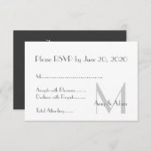 Invitation Gris Blanc Monogramme Moderne Réponse au Mariage (Devant / Derrière)