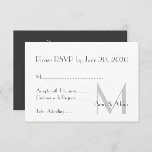 Invitation Gris Blanc Monogramme Moderne Réponse au Mariage (Devant / Derrière)