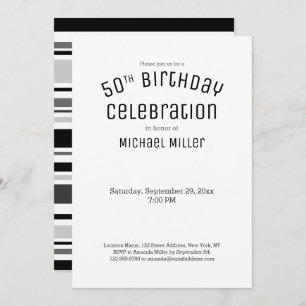 Invitation Gris blanc noir moderne rayures 50e anniversaire