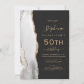 Invitation Gris Blanc Or Agate foncé 50e anniversaire fête (Devant)