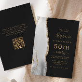 Invitation Gris Blanc Or Agate QR Code 50e anniversaire