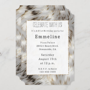 Invitation Gris Blanc Or Faux Fur