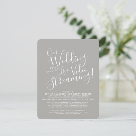 Invitation Gris blanc photo mariage en streaming (Debout devant)