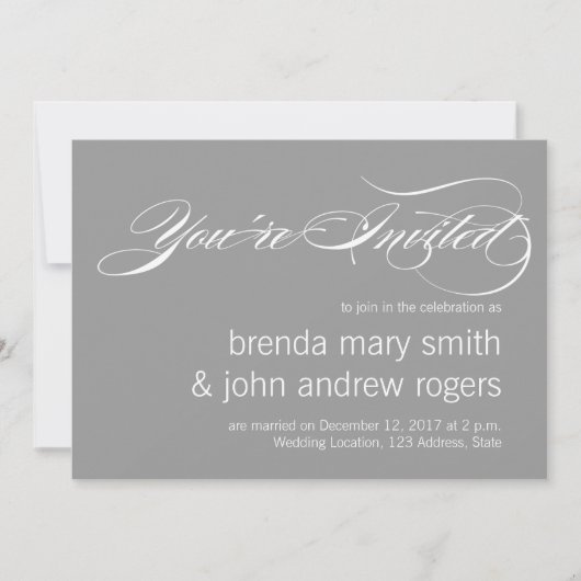 Invitation Gris Blanc Simple Script Moderne Mariage Invitatio (Devant)