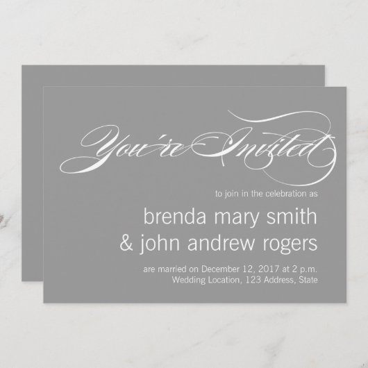 Invitation Gris Blanc Simple Script Moderne Mariage Invitatio (Devant / Derrière)
