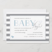 Invitation Gris & Blanc Stripe Twins Baby Boy Douche Bleu (Devant)