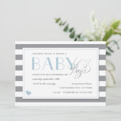 Invitation Gris & Blanc Stripe Twins Baby Boy Douche Bleu (Debout devant)
