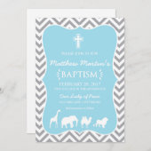 Invitation Gris bleu Chevron d'invitation de baptême de (Devant / Derrière)