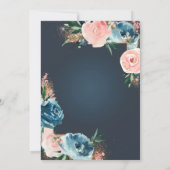 Invitation Gris, bleu marine et bleu floral Parties scintilla (Dos)