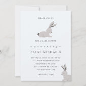 Invitation Gris bleu moderne avec lapins et points (Devant)