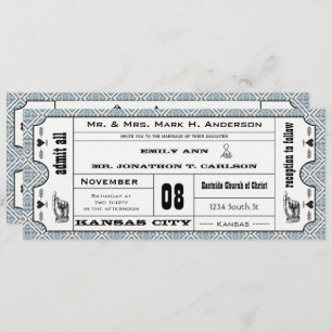 Invitation Gris Bleu Vintage Typographie moderne Mariage de b
