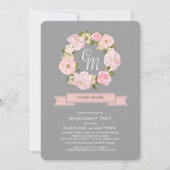 Invitation Gris | Blush Pink Wreath Party (Devant)