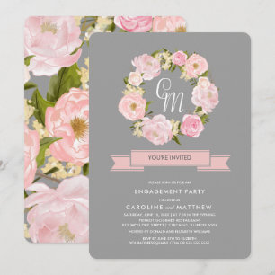 Invitation Gris Blush Pink Wreath Party