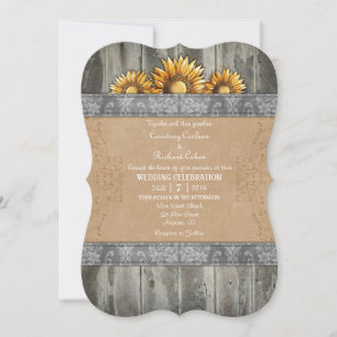 Invitation Gris Brown Rustique Mariage de tournesol Inviter