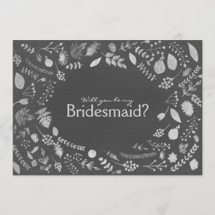 Invitation Gris Charbon Argent Floral Soyez Ma Demoiselle d'H
