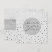 Invitation Gris clair et argenté pailleté confettis points mo (Devant / Derrière)