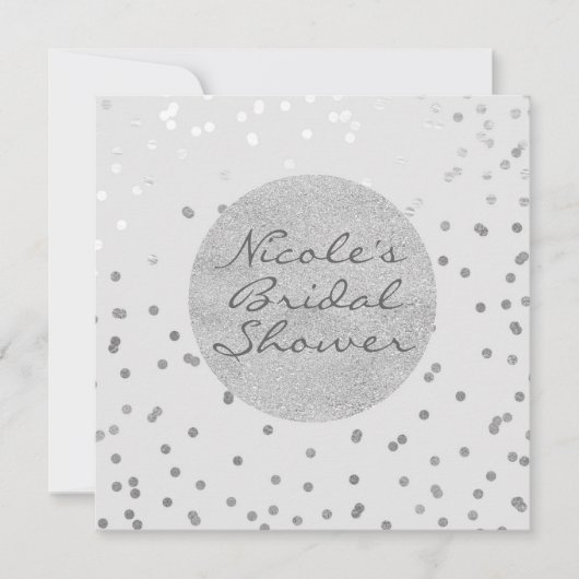 Invitation Gris clair et argenté pailleté confettis points mo (Devant)