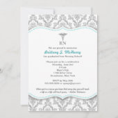 Invitation Gris classique et turquoise Épinglage de diplôme e (Devant)