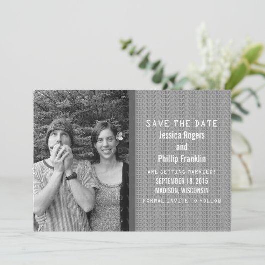 Invitation Gris Code binaire photo Enregistrer la date Invita (Debout devant)