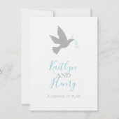 Invitation Gris colombe aqua bleu ruban changement de plan ma (Devant)