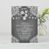Invitation Gris d'argent violet Floral Russe Mason Jar Mariag (Debout devant)