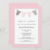 Invitation Gris de baby shower de corde à linge de (Devant / Derrière)