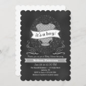 Invitation gris de baby shower de garçon de (Devant / Derrière)